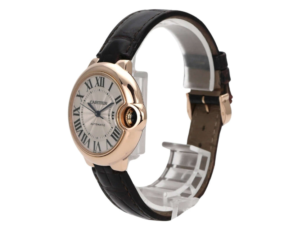 Cartier Ballon Bleu de Cartier W6920097 Rotgold Leder, polierte 18 kt Rotgolduhr mit braunem Lederarmband.
