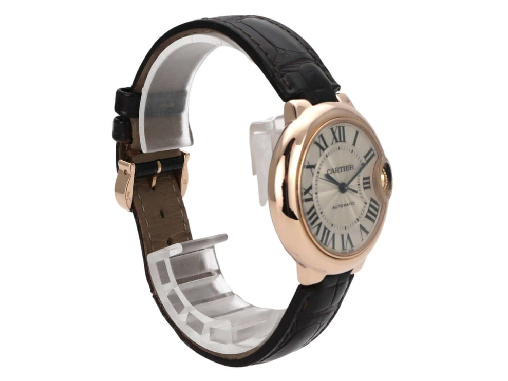 Cartier Ballon Bleu de Cartier W6920097 Rotgold Leder mit braunem Lederarmband und silbernem Zifferblatt