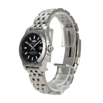 Breitling Galactic 29 W72348121B2A1 Uhr mit Edelstahlarmband und schwarzem Zifferblatt, Quarzwerk, wasserdicht bis 10 bar.