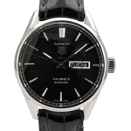 TAG Heuer Carrera Automatik Day-Date WAR201A.FC6266 mit schwarzem Zifferblatt und Lederband