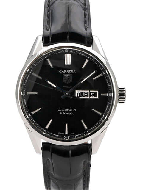 TAG Heuer Carrera Automatik Day-Date WAR201A.FC6266 mit schwarzem Zifferblatt und Lederband