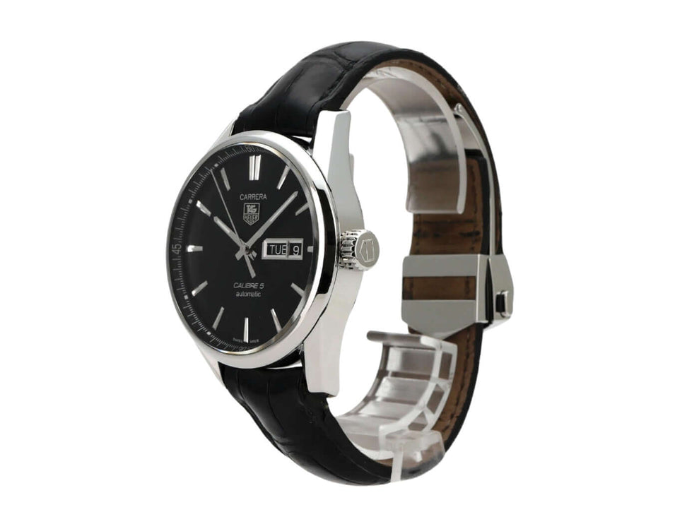 TAG Heuer Carrera Automatik Day-Date WAR201A.FC6266 mit schwarzem Lederband und elegantem Zifferblatt