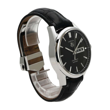 TAG Heuer Carrera Automatik Day-Date WAR201A.FC6266 Uhr mit schwarzem Lederband und schwarzem Zifferblatt