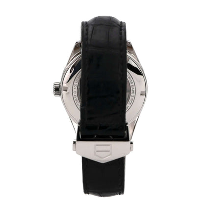 TAG Heuer Carrera Automatik Day-Date WAR201A.FC6266 Rückansicht mit schwarzem Lederband und Faltschließe.