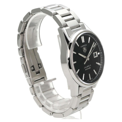 TAG Heuer Carrera Automatik Calibre 5 WAR211A.BA0782 Edelstahlarmband, schwarzes Zifferblatt