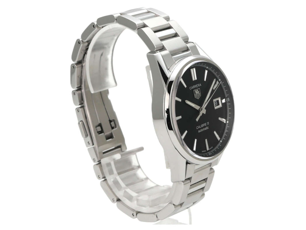 TAG Heuer Carrera Automatik Calibre 5 WAR211A.BA0782 Edelstahlarmband, schwarzes Zifferblatt