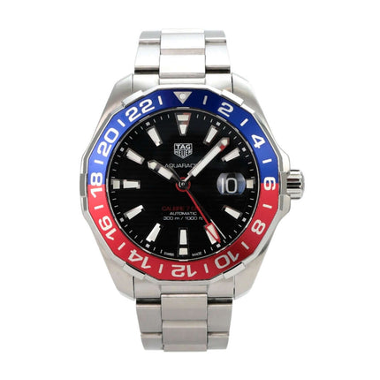 TAG Heuer Aquaracer Calibre 7 WAY201F.BA0927 Twin-Time mit schwarzem Zifferblatt und rot-blauer Lünette