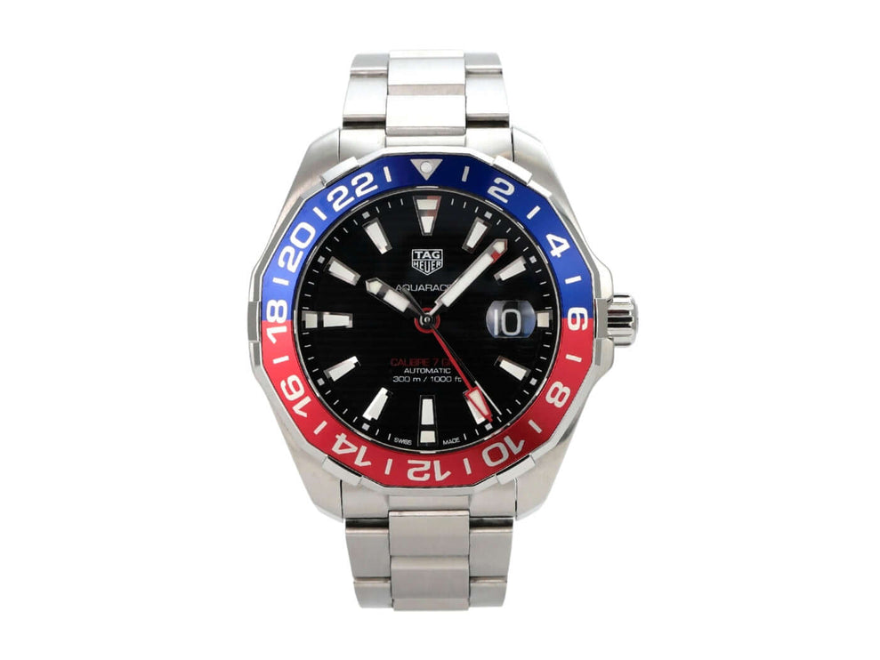 TAG Heuer Aquaracer Calibre 7 WAY201F.BA0927 Twin-Time mit schwarzem Zifferblatt und rot-blauer Lünette