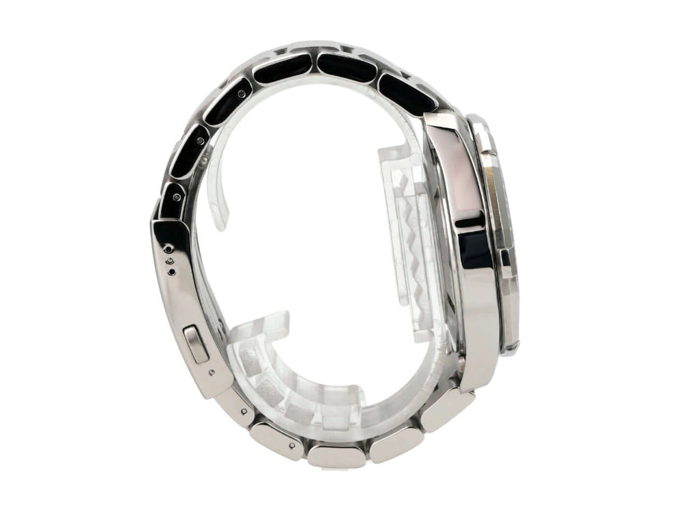 Seitenansicht der TAG Heuer Aquaracer Calibre 7 WAY201F.BA0927 Twin-Time mit Edelstahlgehäuse und satinierter Oberfläche.