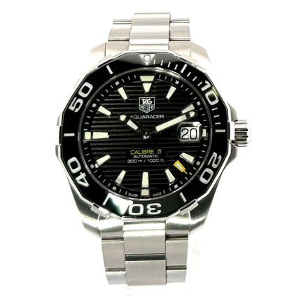 TAG Heuer Aquaracer 300M Calibre 5 Automatik 41 mm Edelstahl Edelstahlbänd, schwarzes Zifferblatt, Lünette mit Leuchtpunkten