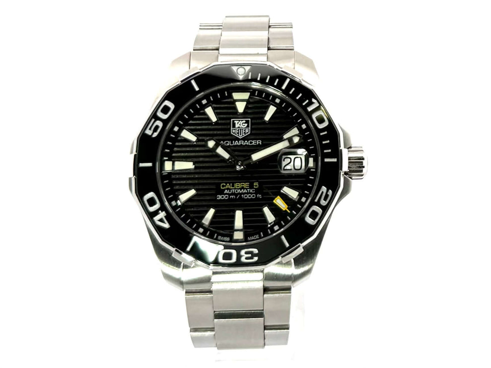 TAG Heuer Aquaracer 300M Calibre 5 Automatik 41 mm Edelstahl Edelstahlbänd, schwarzes Zifferblatt, Lünette mit Leuchtpunkten