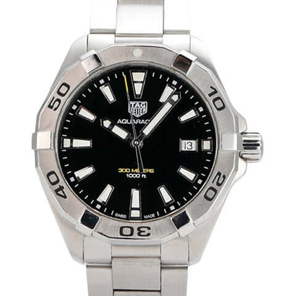TAG Heuer Aquaracer 300M Quarz 41 WBD1110.BA0928 mit Edelstahlgehäuse, schwarzem Zifferblatt und Leuchtindexen.
