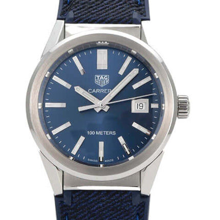 TAG Heuer Carrera WBG1310.FT6115 Edelstahl Uhr mit blauem Zifferblatt und Kautschukarmband