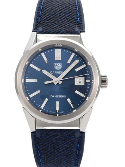 TAG Heuer Carrera WBG1310.FT6115 Edelstahl Uhr mit blauem Zifferblatt und Kautschukarmband