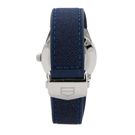 TAG Heuer Carrera WBG1310.FT6115 Uhr mit blauem Kautschuk/Lederarmband und Edelstahl-Faltschließe.