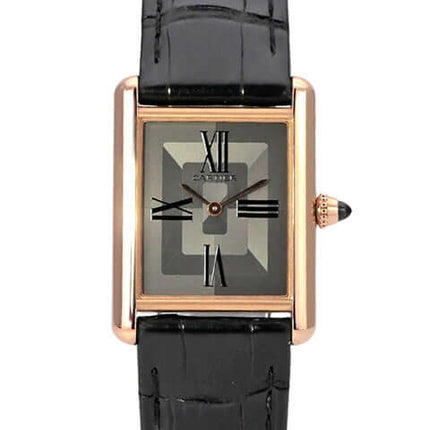 Cartier Tank Louis Cartier Large WGTA0092 Uhr mit schwarzem Lederband und grauem Zifferblatt.