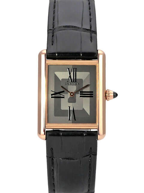 Cartier Tank Louis Cartier Large WGTA0092 Uhr mit schwarzem Lederband und grauem Zifferblatt.