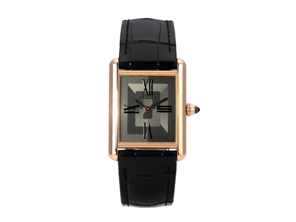 Cartier Tank Louis Cartier Large WGTA0092 mit schwarzem Lederband und grauem Zifferblatt