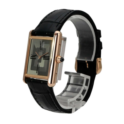 Cartier Tank Louis Cartier Large WGTA0092 Uhr mit grauem Zifferblatt und schwarzem Lederband.