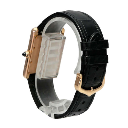 Cartier Tank Louis Cartier Large WGTA0092 Uhr mit schwarzem Lederband und Roségold-Gehäuse.
