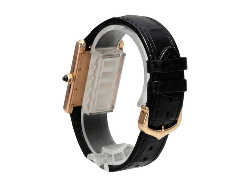 Cartier Tank Louis Cartier Large WGTA0092 Uhr mit schwarzem Lederband und Roségold-Gehäuse.