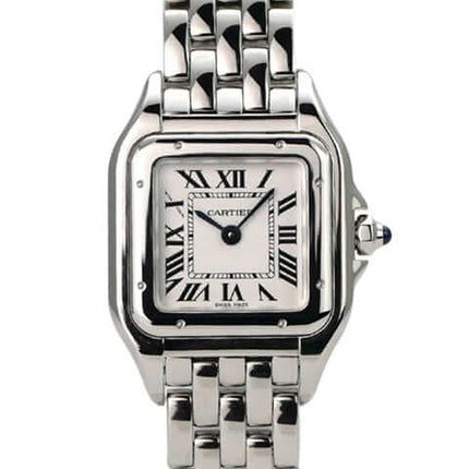 Cartier Panthere de Cartier WSPN0013 edelstahl Uhr mit römischen Ziffern und silberfarbenem Zifferblatt.