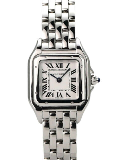 Cartier Panthere de Cartier WSPN0013 edelstahl Uhr mit römischen Ziffern und silberfarbenem Zifferblatt.