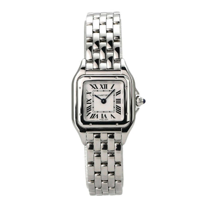 Cartier Panthere de Cartier WSPN0013 Uhr aus Edelstahl mit silberfarbenem Zifferblatt und römischen Ziffern.