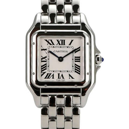 Cartier Panthere de Cartier WSPN0015 elegante Edelstahl-Uhr mit römischen Ziffern und poliertem Armband.