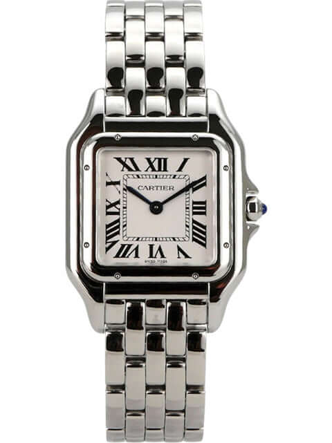 Cartier Panthere de Cartier WSPN0015 elegante Edelstahl-Uhr mit römischen Ziffern und poliertem Armband.