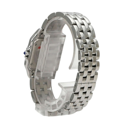 Seitenansicht des Cartier Panthere de Cartier WSPN0015 mit Edelstahlarmband und poliertem Gehäuse.