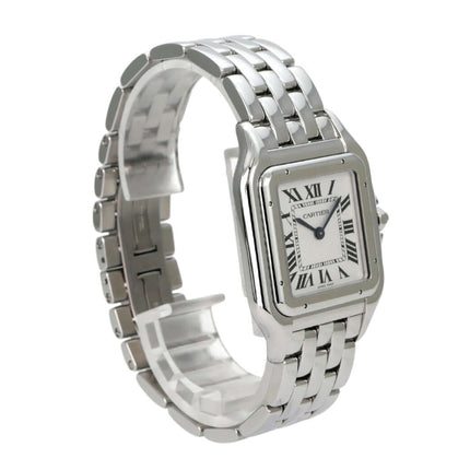 Cartier Panthere de Cartier WSPN0016 Edelstahlarmbanduhr mit silberfarbenem Zifferblatt und römischen Ziffern.