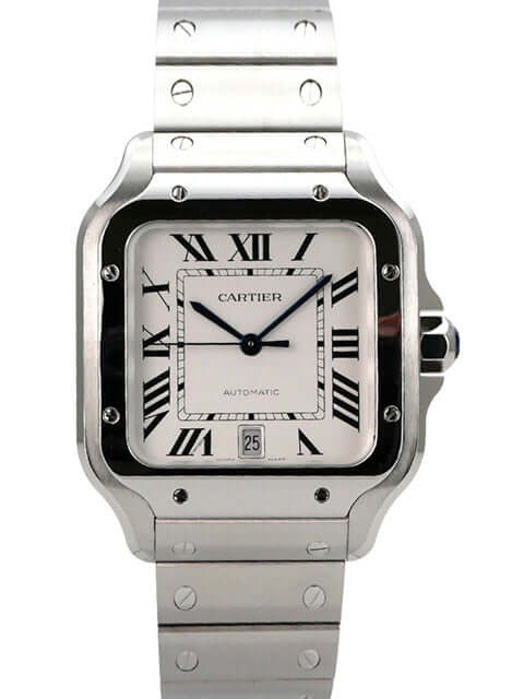 Cartier Santos de Cartier WSSA0018, großes Modell mit Edelstahl und silbernem Zifferblatt, Automatikwerk, 2023.