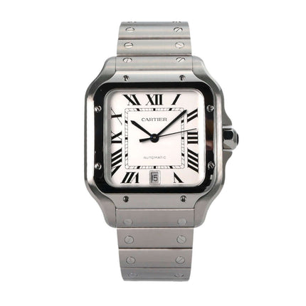 Cartier Santos de Cartier WSSA0018 Edelstahl Uhr mit silberfarbenem Zifferblatt und Edelstahlarmband, Modell 2024.