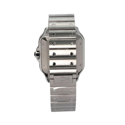 Rückansicht der Cartier Santos de Cartier WSSA0018 mit Edelstahlarmband und Faltschließe.