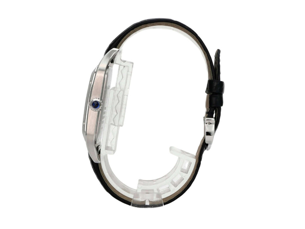 Cartier Santos-Dumont XL Modell WSSA0032 aus Edelstahl mit blauem Lederband und Quarzwerk