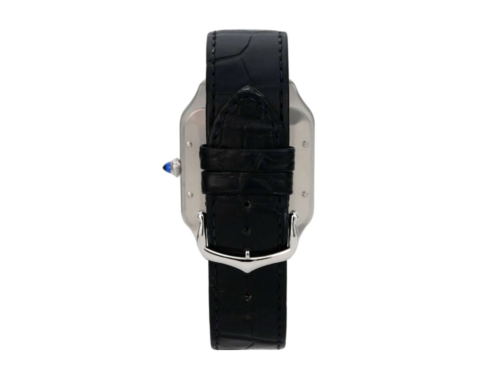 Cartier Santos-Dumont XL Modell WSSA0032 mit Edelstahlgehäuse und blauem Lederband
