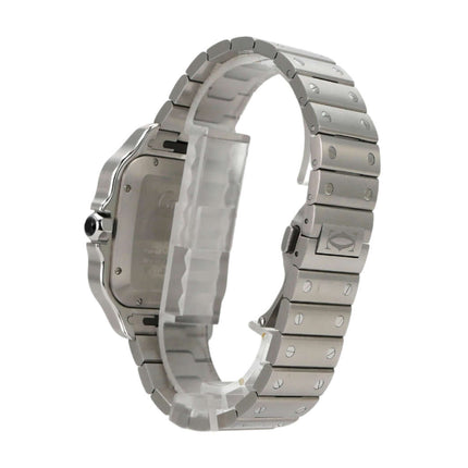 Detailansicht der Cartier Santos de Cartier Uhr mit Edelstahlband, poliert und satiniert, Ref. WSSA0037.