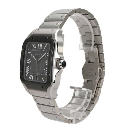 Luxuriöse Cartier Santos de Cartier WSSA0037 Uhr, Edelstahlgehäuse, schwarzes Zifferblatt, Edelstahlband, 2021 Modell.