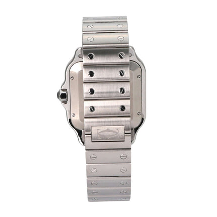 Rückseite des Cartier Santos de Cartier Edelstahlarmbands WSSA0037 mit Doppelfaltschließe.