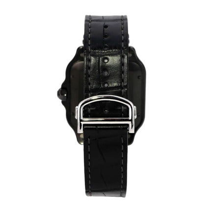 Cartier Santos de Cartier großes Modell WSSA0039 mit schwarzem Lederarmband und Faltschließe