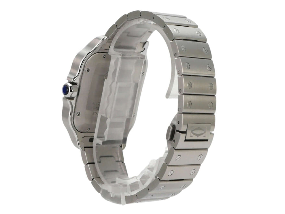 Cartier Santos de Cartier großes Modell WSSA0047 Edelstahlarmband und Gehäuse seitliche Ansicht