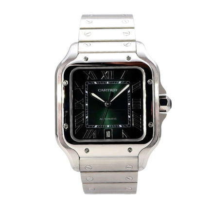 Cartier Santos de Cartier großes Modell WSSA0062 mit grünem Zifferblatt und Edelstahlband, Automatikwerk.