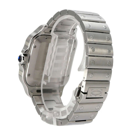 Cartier Santos de Cartier großes Modell WSSA0062 Edelstahlarmband und Gehäuseansicht
