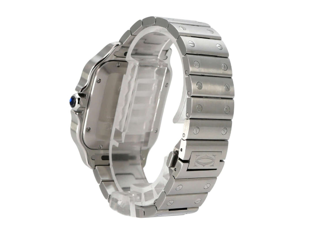 Cartier Santos de Cartier großes Modell WSSA0062 Edelstahlarmband und Gehäuseansicht