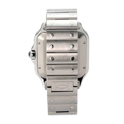 Cartier Santos de Cartier großes Modell WSSA0062 aus Edelstahl mit Doppelfaltschließe und satiniertem Armband.