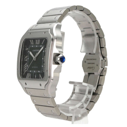 Cartier Santos de Cartier großes Modell WSSA0062 mit grünem Zifferblatt und Edelstahlarmband
