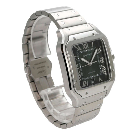 Cartier Santos de Cartier großes Modell WSSA0062 mit grünem Zifferblatt und Edelstahlband
