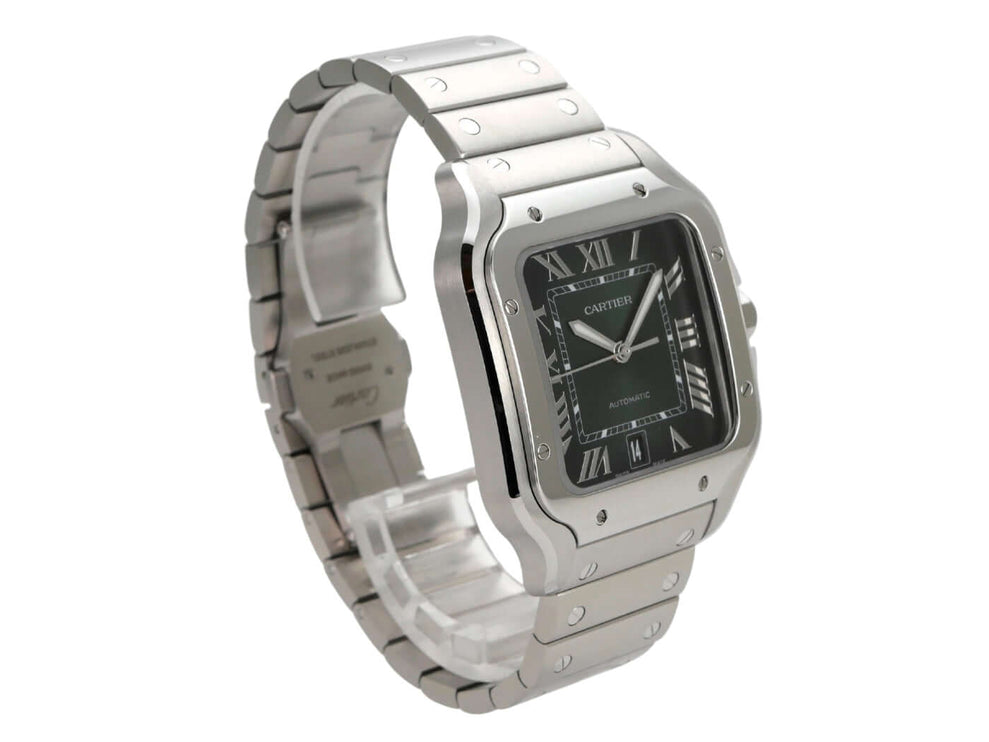 Cartier Santos de Cartier großes Modell WSSA0062 mit grünem Zifferblatt und Edelstahlband