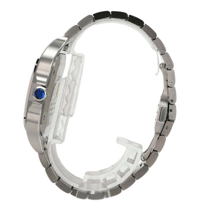 Cartier Santos de Cartier großes Modell WSSA0062 Edelstahlgehäuse mit Doppelfaltschließe und blauer Krone.